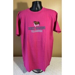 VTG 90s Busch Gardens Williamsburg VA Embroidered Horse Pink Tee Tultex Size XL